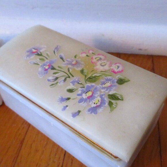 Vintage 1970,Alabaster Jewelry Box,Italian Alabaster,Trinket Box,Dresser Box,Mar - Picture 1 of 9